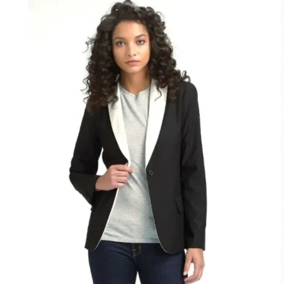 ELIZABETH AND JAMES black and white Sammi shawl collar tuxedo blazer - Picture 1 of 7